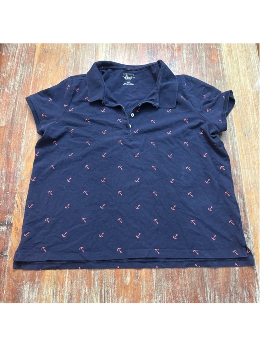 G.H. Bass & Co. Women’s XXL Navy Blue Anchor Print Polo Shirt Nautical Stretch